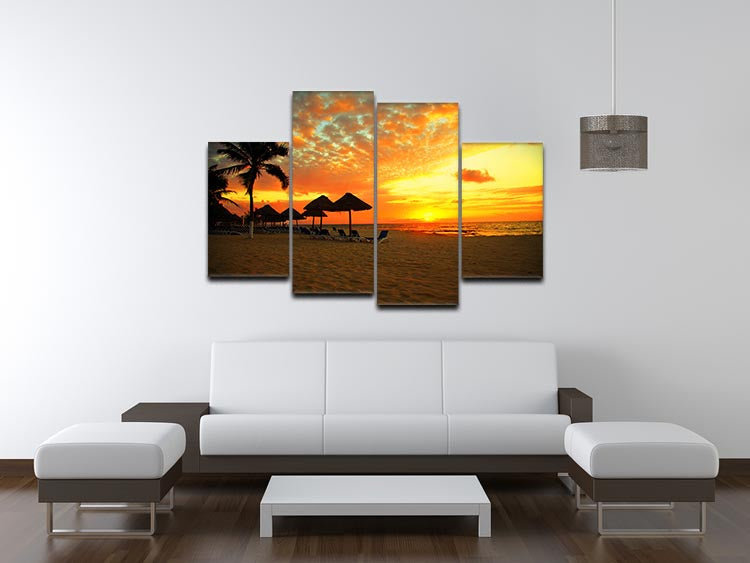 Sunset Scene at Tropical Beach 4 Split Panel Canvas - Canvas Art Rocks - 3