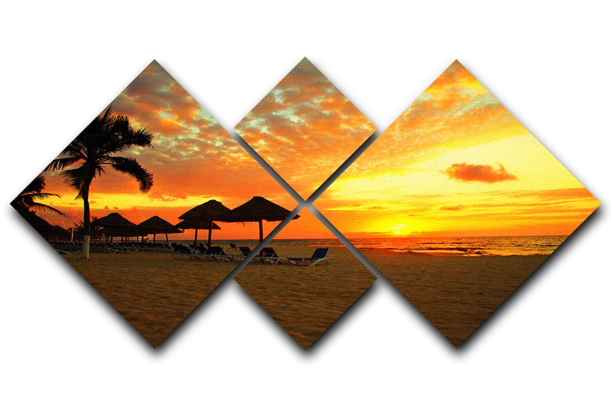Sunset Scene at Tropical Beach 4 Square Multi Panel Canvas - Canvas Art Rocks - 1