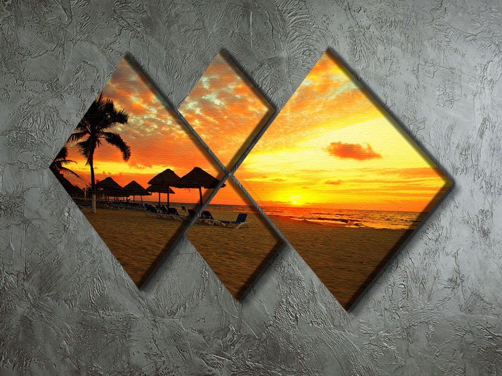 Sunset Scene at Tropical Beach 4 Square Multi Panel Canvas - Canvas Art Rocks - 2