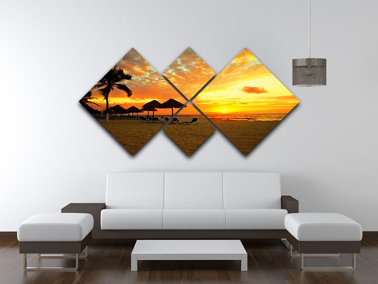 Sunset Scene at Tropical Beach 4 Square Multi Panel Canvas - Canvas Art Rocks - 3