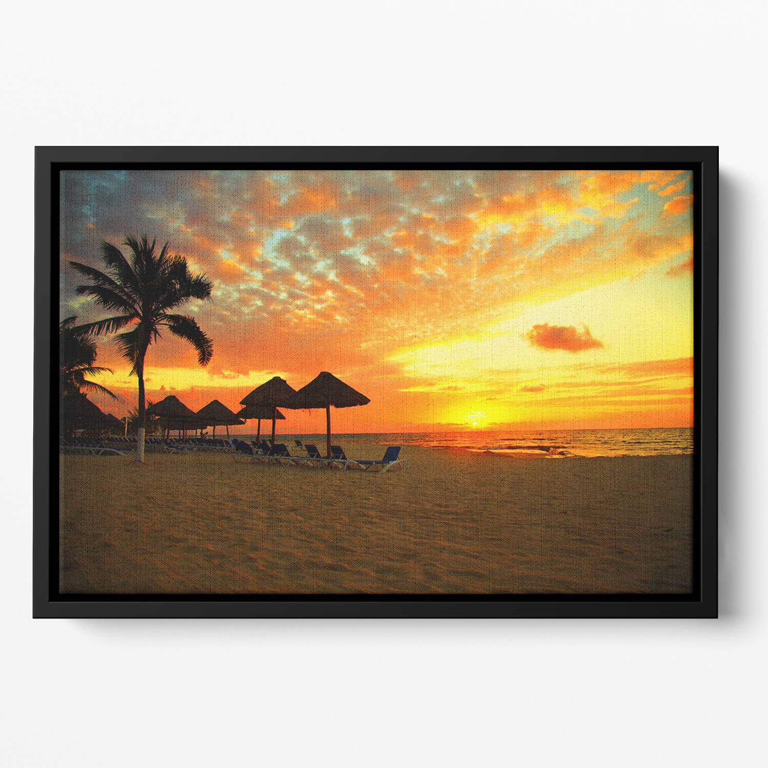 Sunset Scene at Tropical Beach Floating Framed Canvas