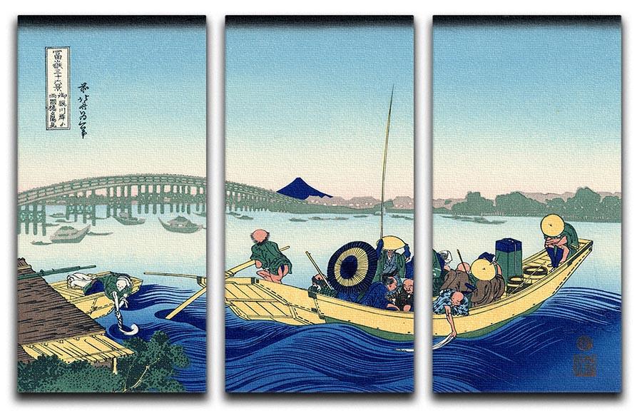 Sunset across the Ryogoku bridge by Hokusai 3 Split Panel Canvas Print - Canvas Art Rocks - 1