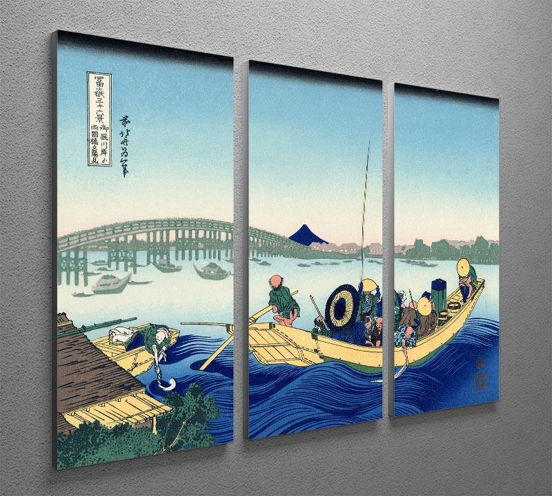 Sunset across the Ryogoku bridge by Hokusai 3 Split Panel Canvas Print - Canvas Art Rocks - 2