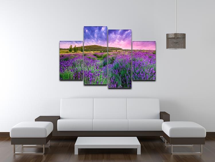 Sunset over a summer lavender field 4 Split Panel Canvas  - Canvas Art Rocks - 3