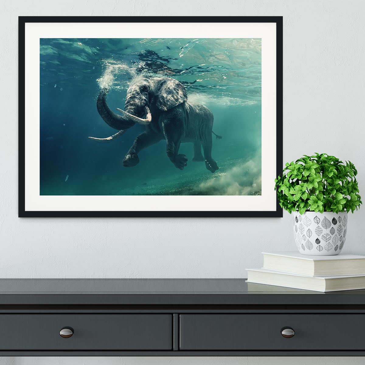 Swimming Elephant Underwater Framed Print - Canvas Art Rocks - 1