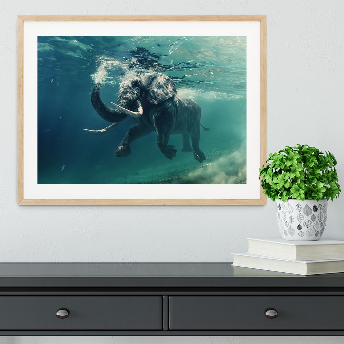 Swimming Elephant Underwater Framed Print - Canvas Art Rocks - 3