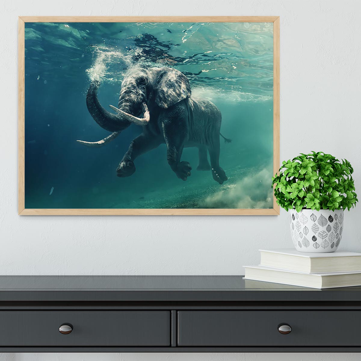 Swimming Elephant Underwater Framed Print - Canvas Art Rocks - 4