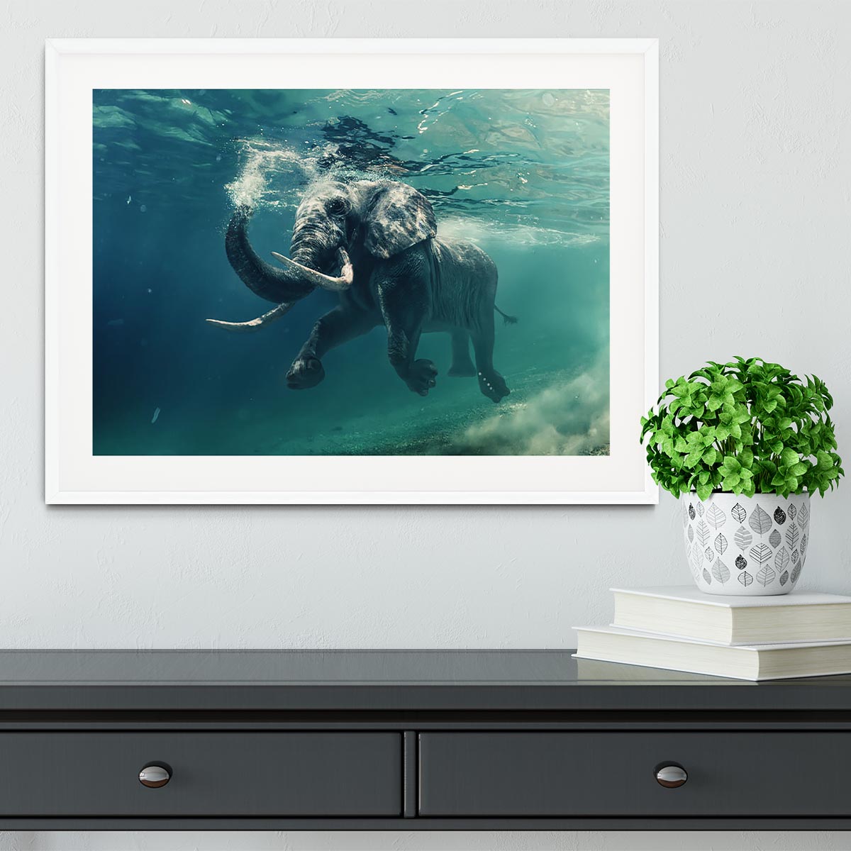 Swimming Elephant Underwater Framed Print - Canvas Art Rocks - 5
