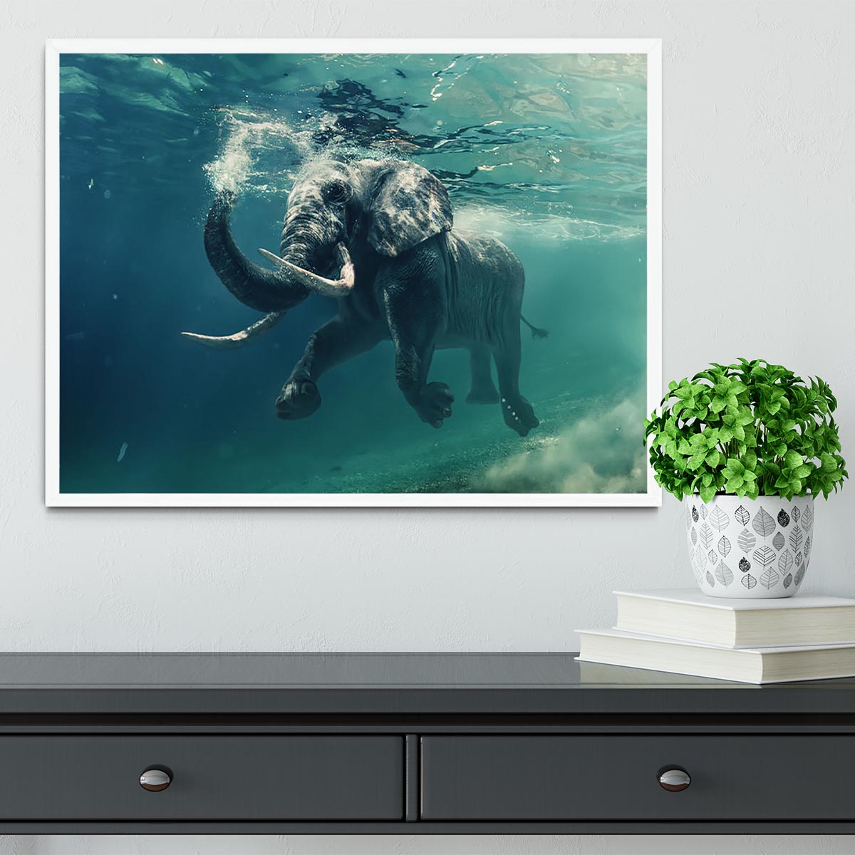 Swimming Elephant Underwater Framed Print - Canvas Art Rocks -6