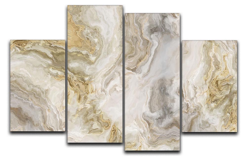 Swirled White Grey and Gold Marble 4 Split Panel Canvas - Canvas Art Rocks - 1
