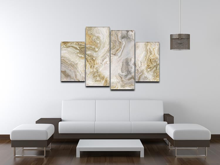 Swirled White Grey and Gold Marble 4 Split Panel Canvas - Canvas Art Rocks - 3