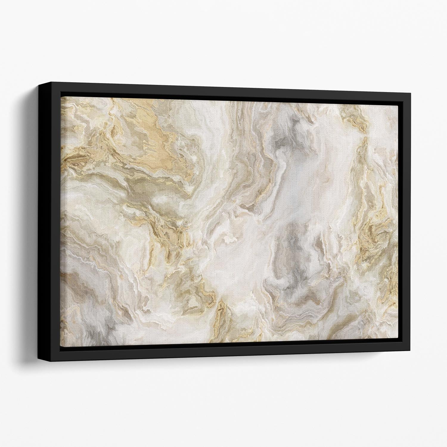 Swirled White Grey and Gold Marble Floating Framed Canvas - Canvas Art Rocks - 1