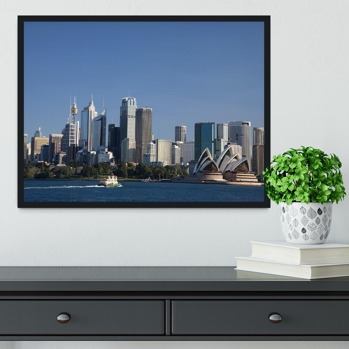 Sydney Cityscape Over Blue Sky Framed Print - Canvas Art Rocks - 2