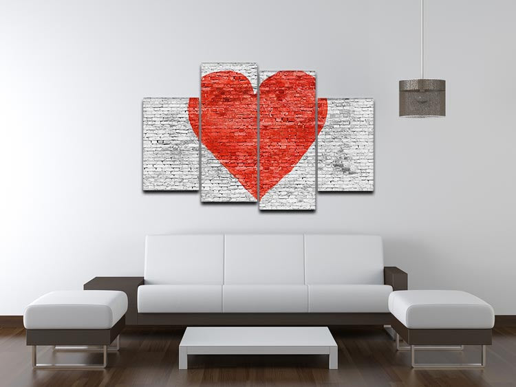 Symbol of love painted on white brick 4 Split Panel Canvas - Canvas Art Rocks - 3