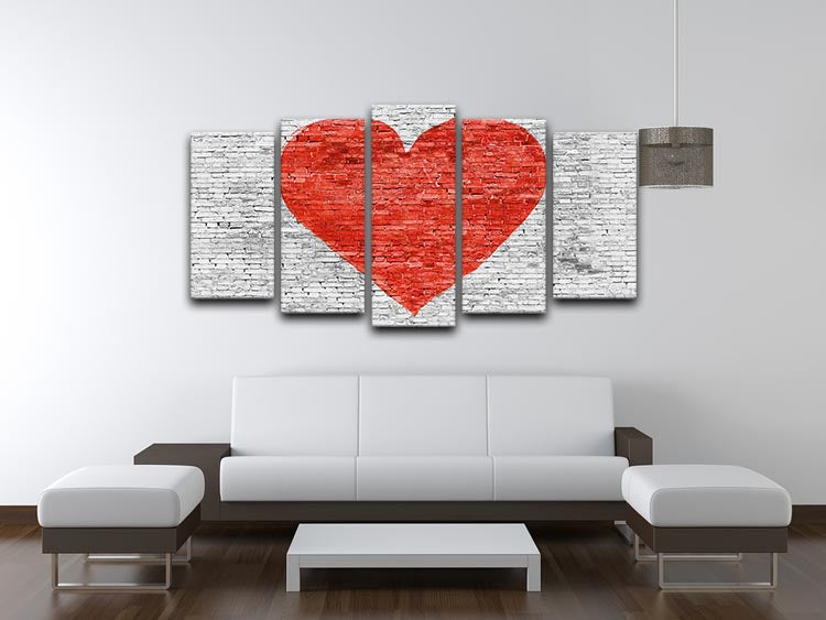 Symbol of love painted on white brick 5 Split Panel Canvas - Canvas Art Rocks - 3