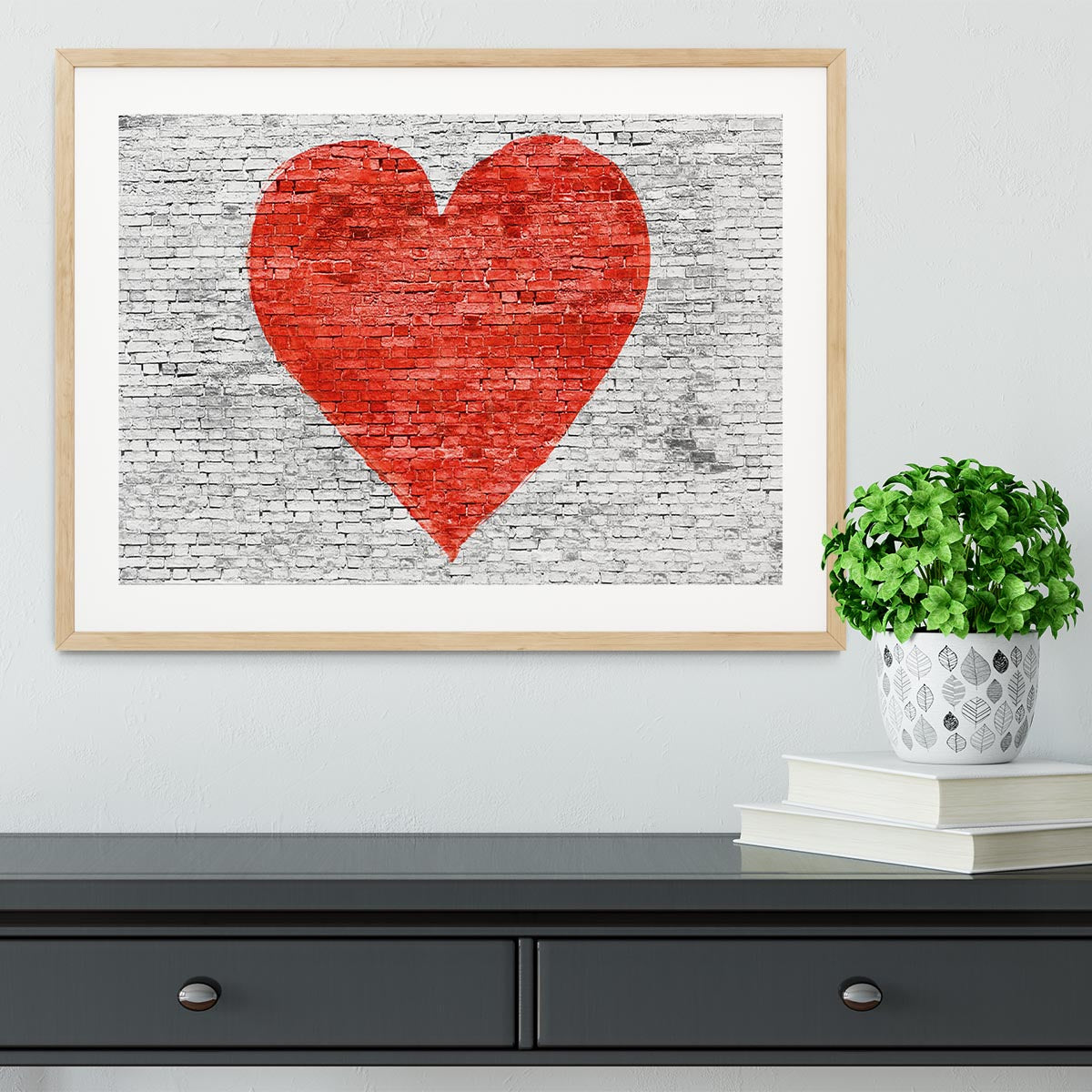 Symbol of love painted on white brick Framed Print - Canvas Art Rocks - 3