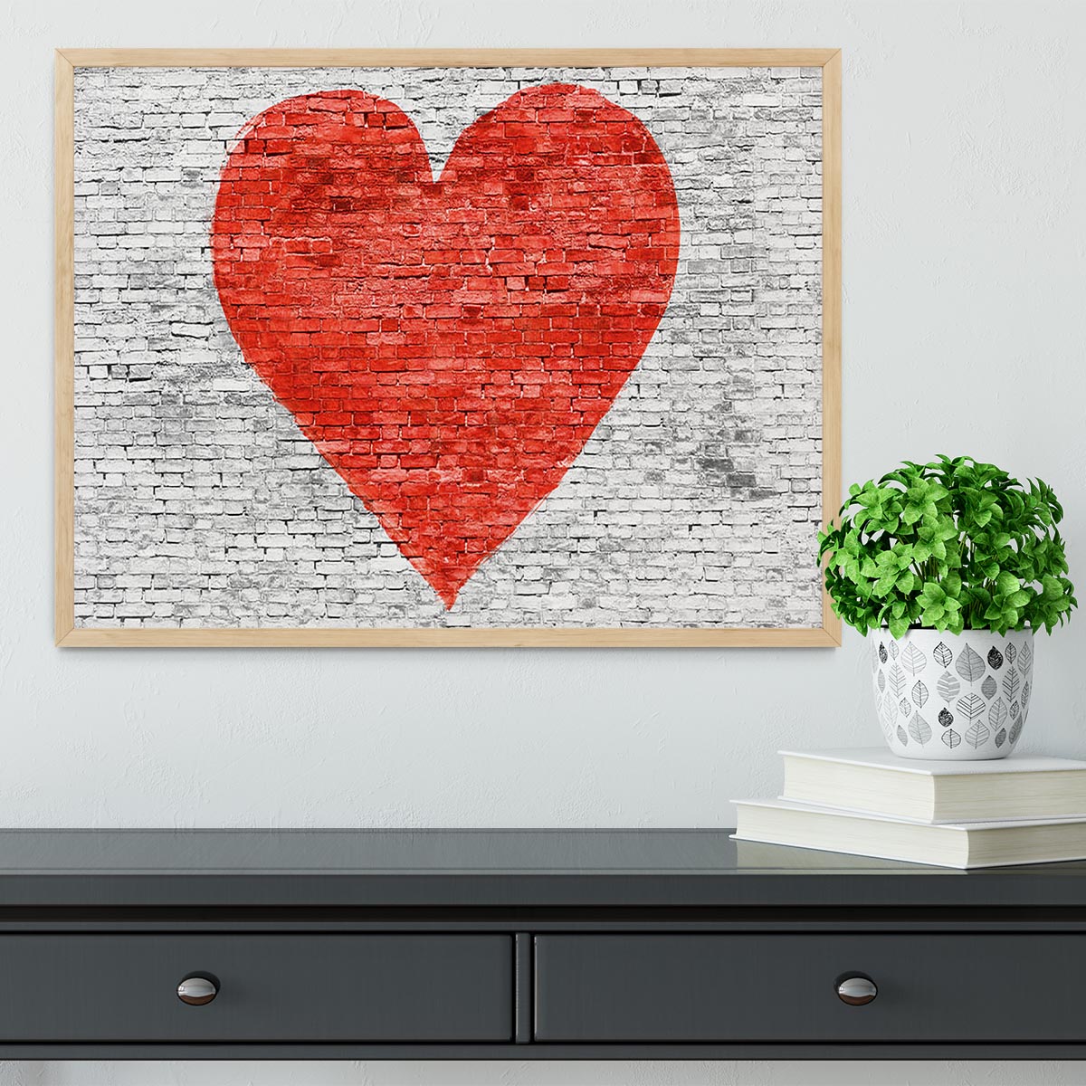 Symbol of love painted on white brick Framed Print - Canvas Art Rocks - 4