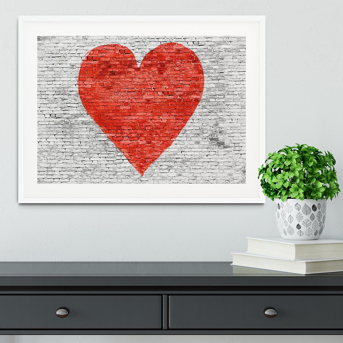 Symbol of love painted on white brick Framed Print - Canvas Art Rocks - 5