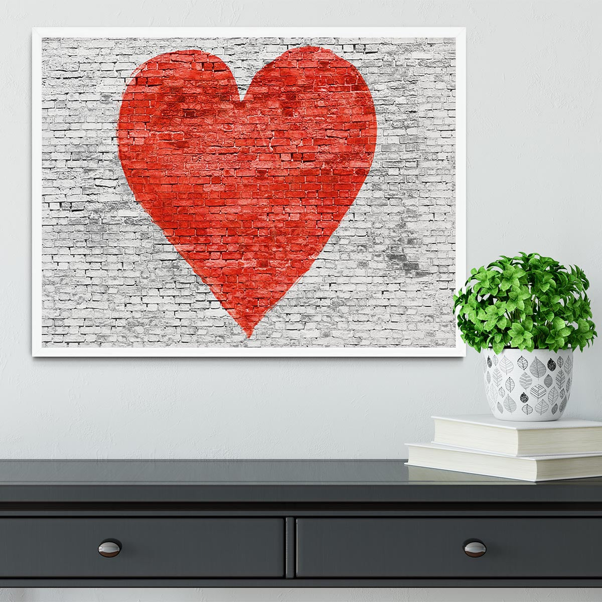Symbol of love painted on white brick Framed Print - Canvas Art Rocks -6