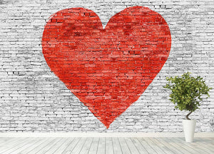 Symbol of love painted on white brick Wall Mural Wallpaper - Canvas Art Rocks - 4