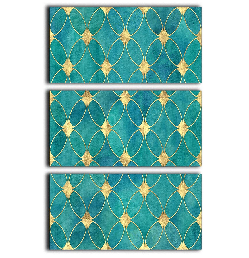 Teal and Gold Abstract Pattern 3 Split Panel Canvas Print - Canvas Art Rocks - 1