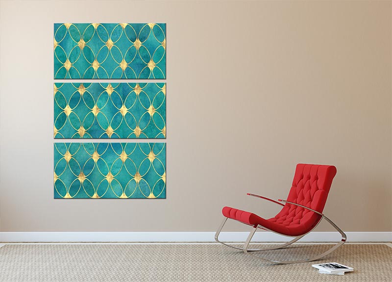 Teal and Gold Abstract Pattern 3 Split Panel Canvas Print - Canvas Art Rocks - 2