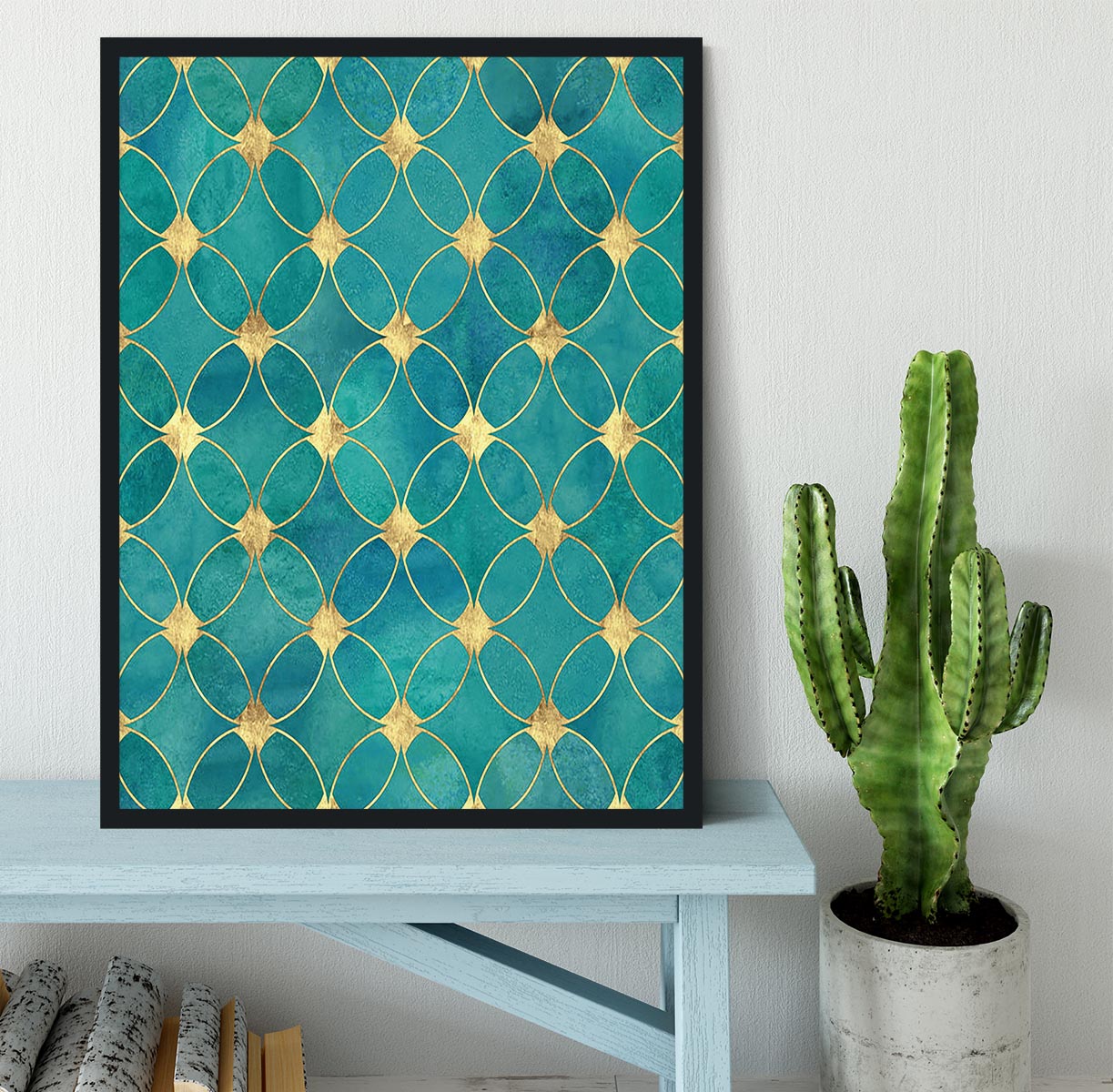 Teal and Gold Abstract Pattern Framed Print - Canvas Art Rocks - 2