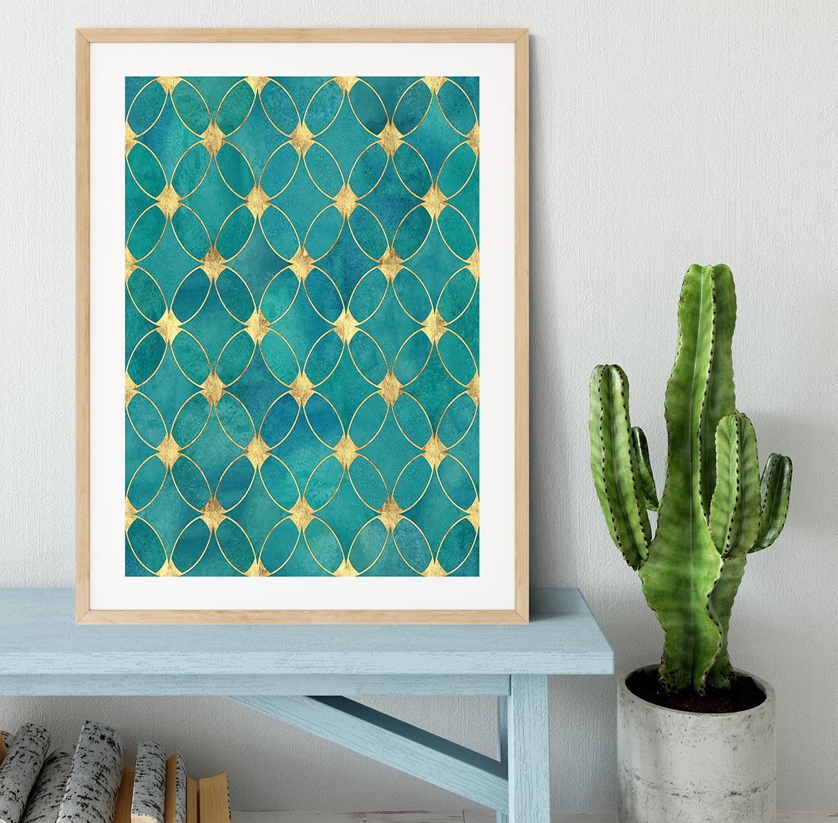 Teal and Gold Abstract Pattern Framed Print - Canvas Art Rocks - 3