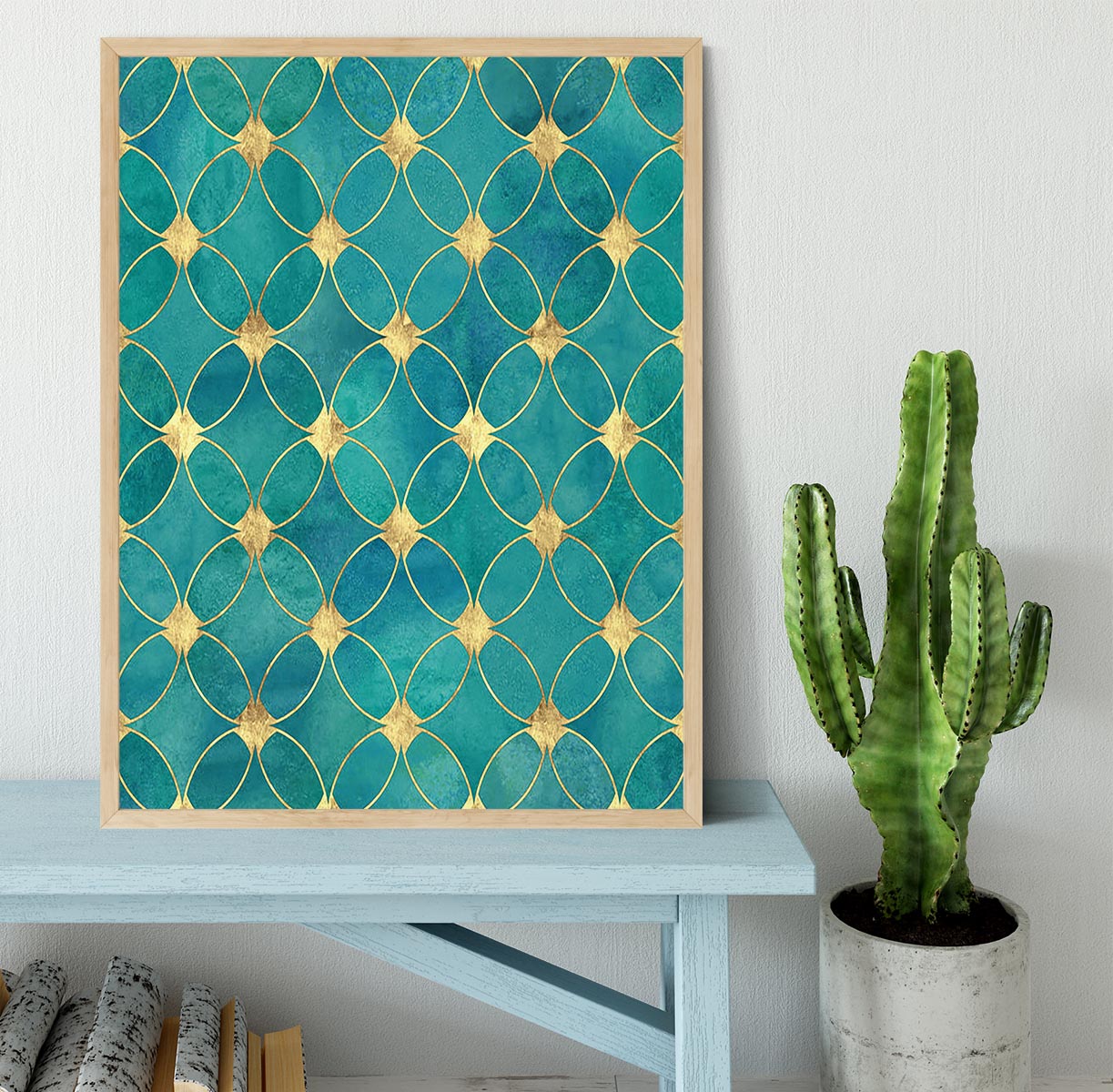 Teal and Gold Abstract Pattern Framed Print - Canvas Art Rocks - 4