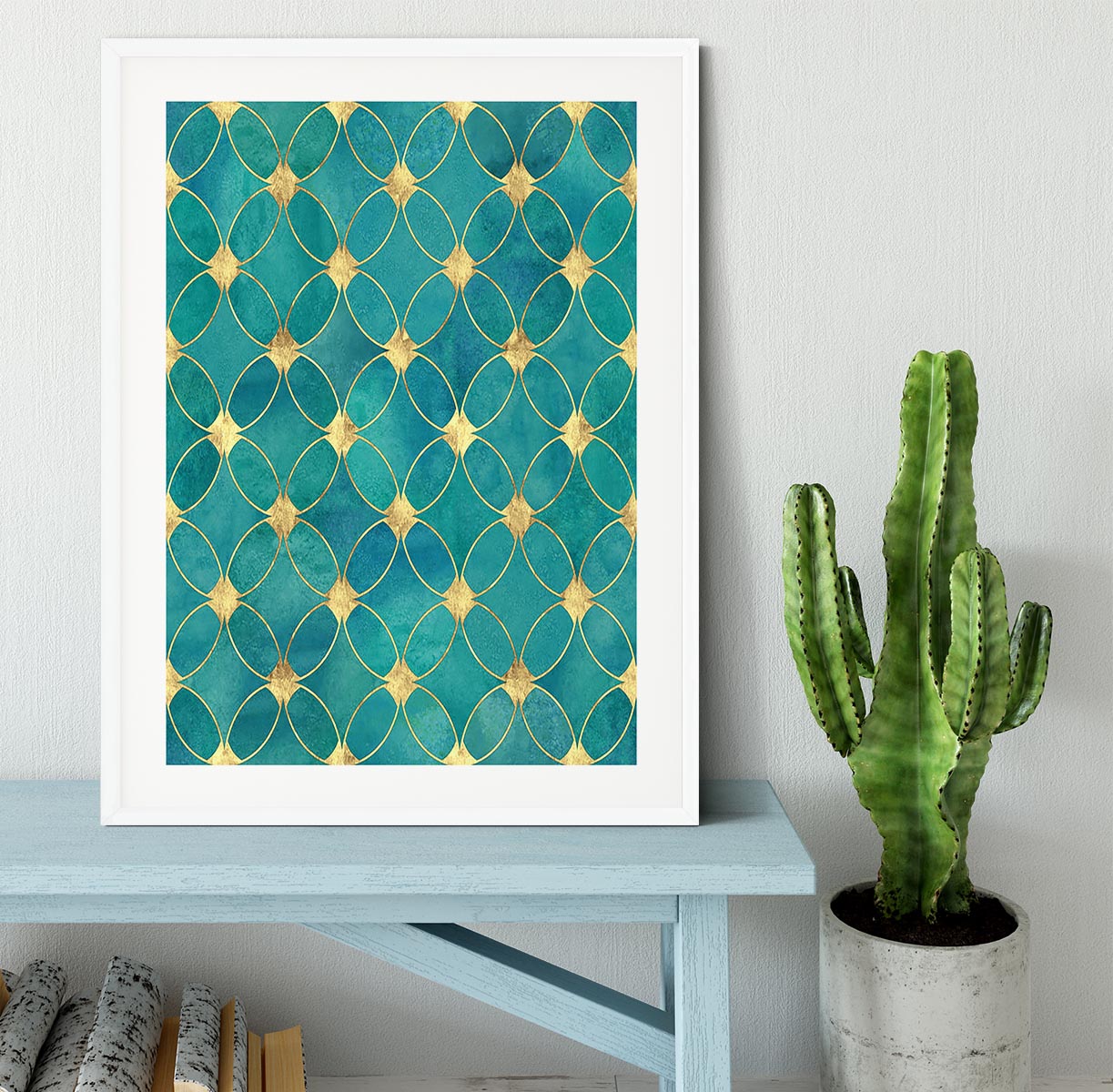 Teal and Gold Abstract Pattern Framed Print - Canvas Art Rocks - 5