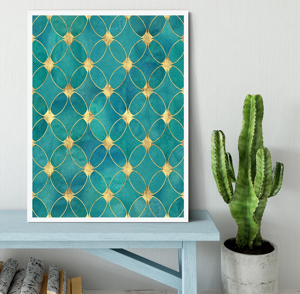 Teal and Gold Abstract Pattern Framed Print - Canvas Art Rocks -6