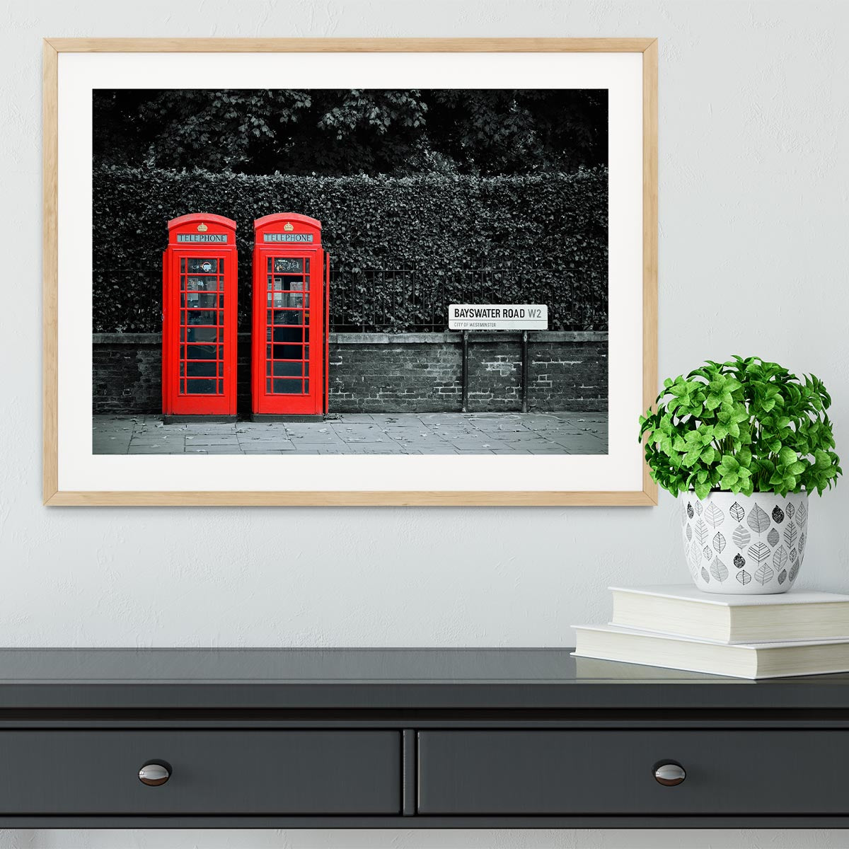 Telephone box in London street Framed Print - Canvas Art Rocks - 3