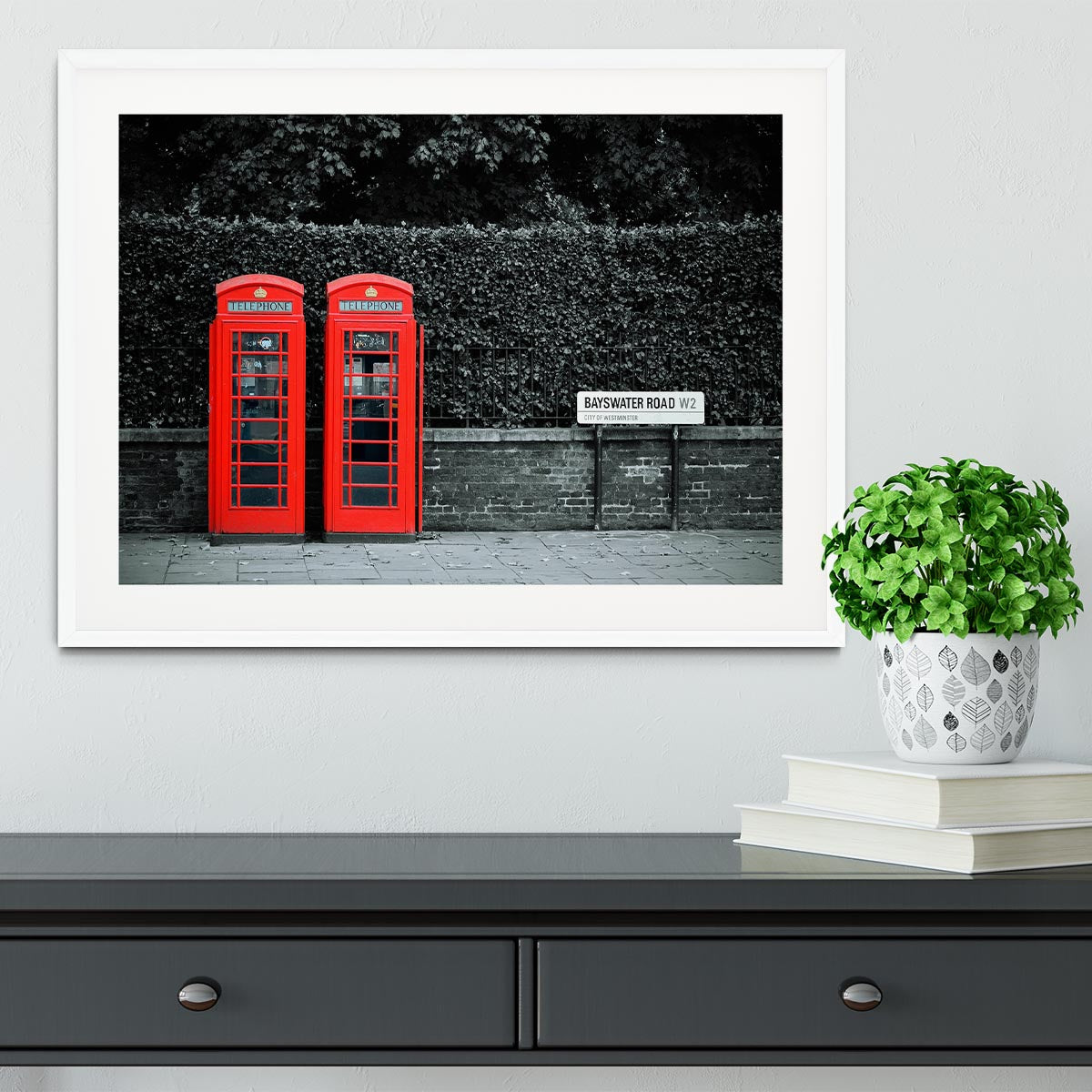 Telephone box in London street Framed Print - Canvas Art Rocks - 5