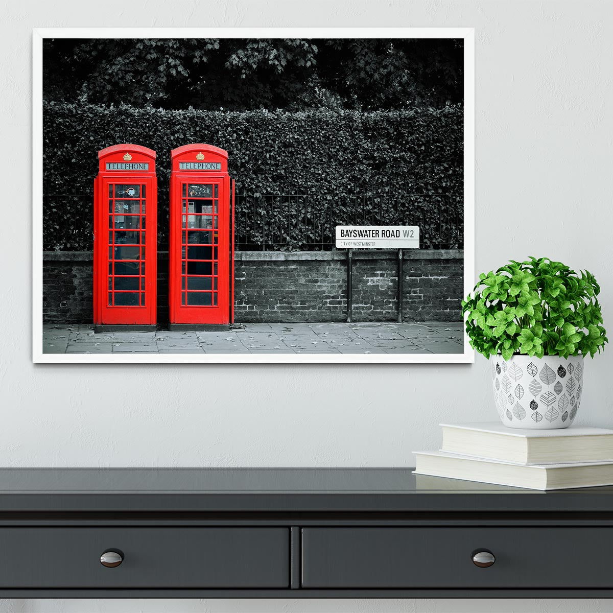 Telephone box in London street Framed Print - Canvas Art Rocks -6