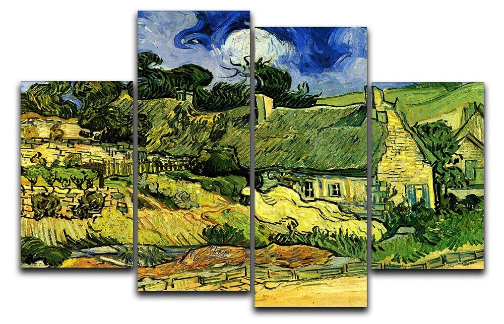 Thatched Cottages at Cordeville by Van Gogh 4 Split Panel Canvas  - Canvas Art Rocks - 1