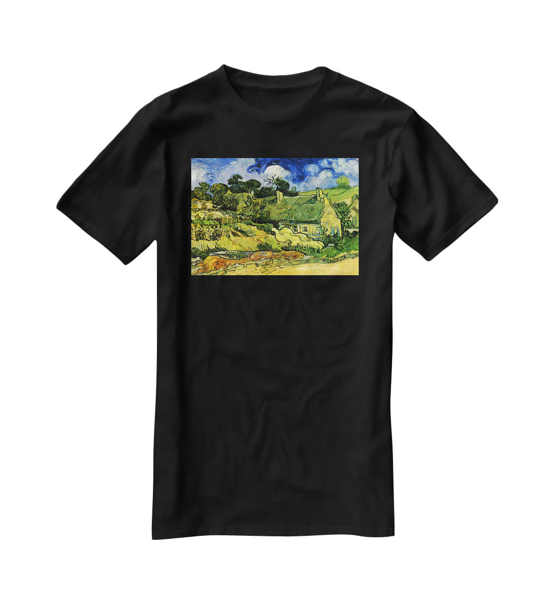 Thatched Cottages at Cordeville by Van Gogh T-Shirt - Canvas Art Rocks - 1