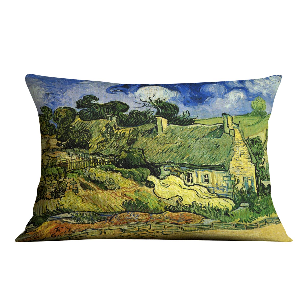 Thatched Cottages at Cordeville by Van Gogh Cushion
