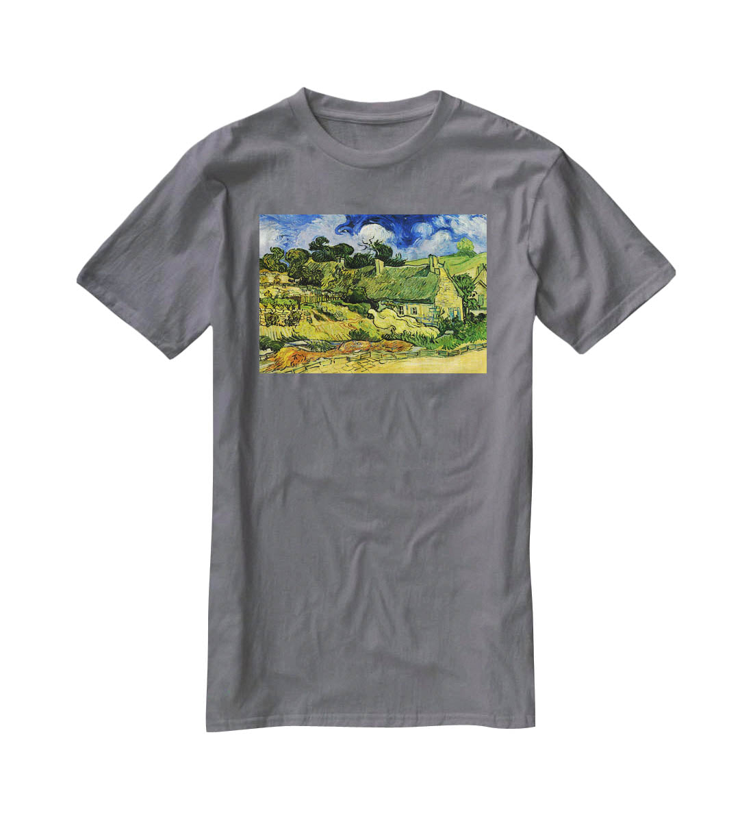 Thatched Cottages at Cordeville by Van Gogh T-Shirt - Canvas Art Rocks - 3