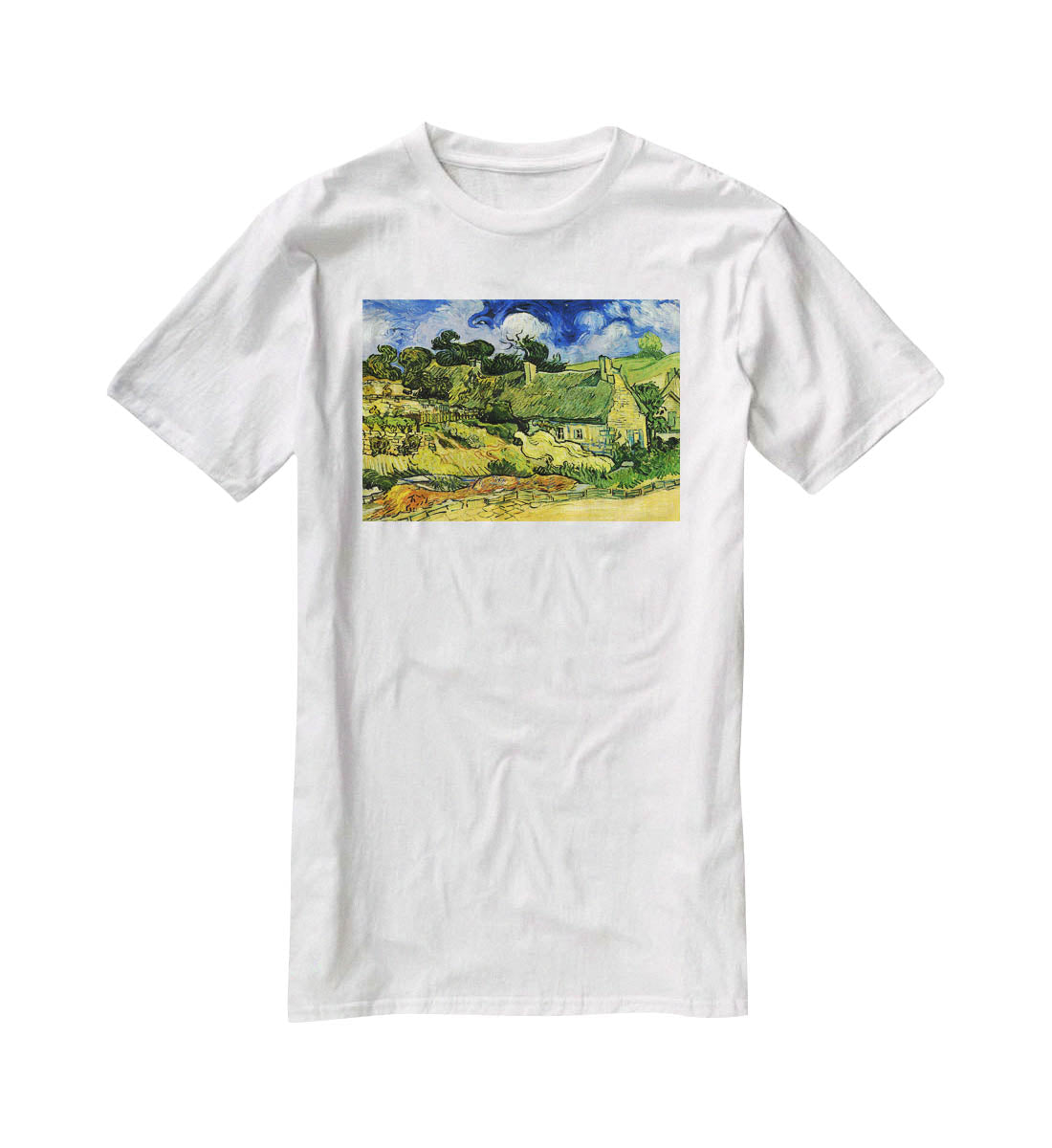 Thatched Cottages at Cordeville by Van Gogh T-Shirt - Canvas Art Rocks - 5