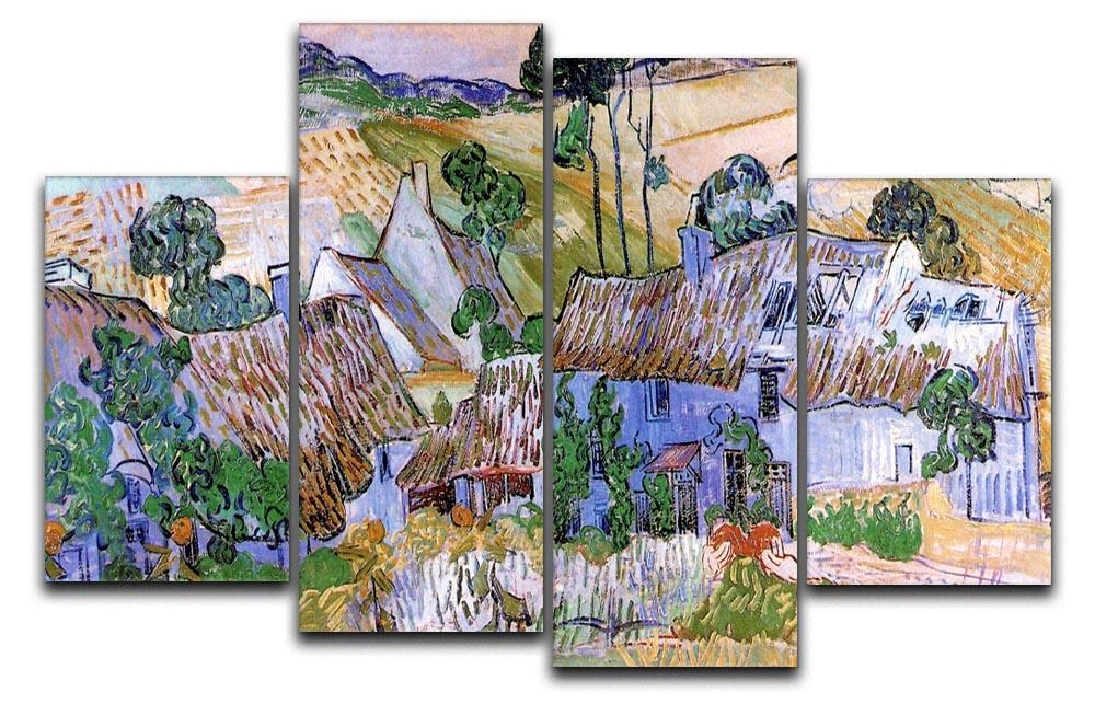 Thatched Cottages by a Hill by Van Gogh 4 Split Panel Canvas  - Canvas Art Rocks - 1