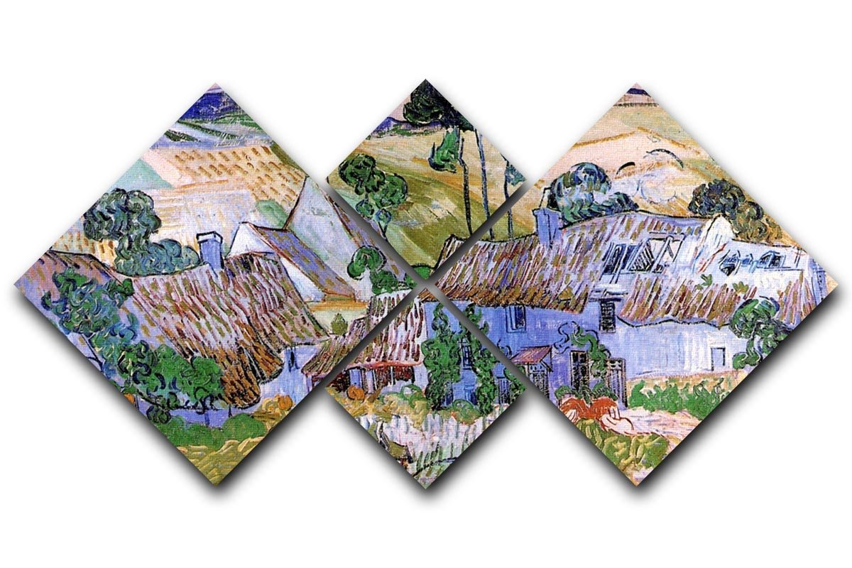 Thatched Cottages by a Hill by Van Gogh 4 Square Multi Panel Canvas  - Canvas Art Rocks - 1