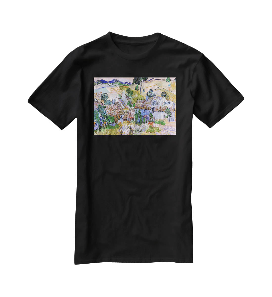 Thatched Cottages by a Hill by Van Gogh T-Shirt - Canvas Art Rocks - 1