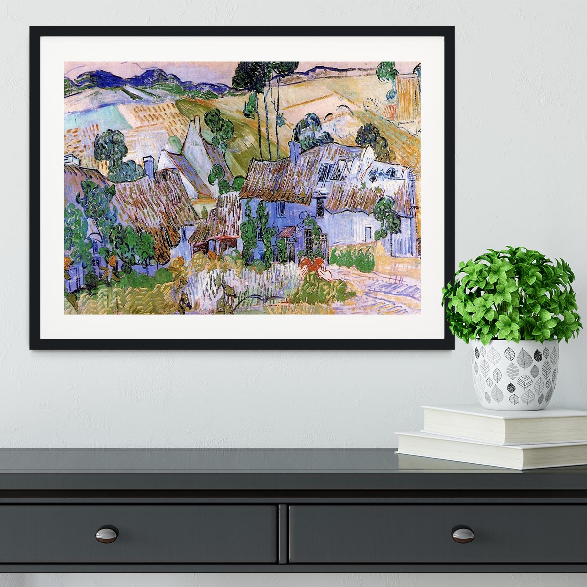 Thatched Cottages by a Hill by Van Gogh Framed Print - Canvas Art Rocks - 1