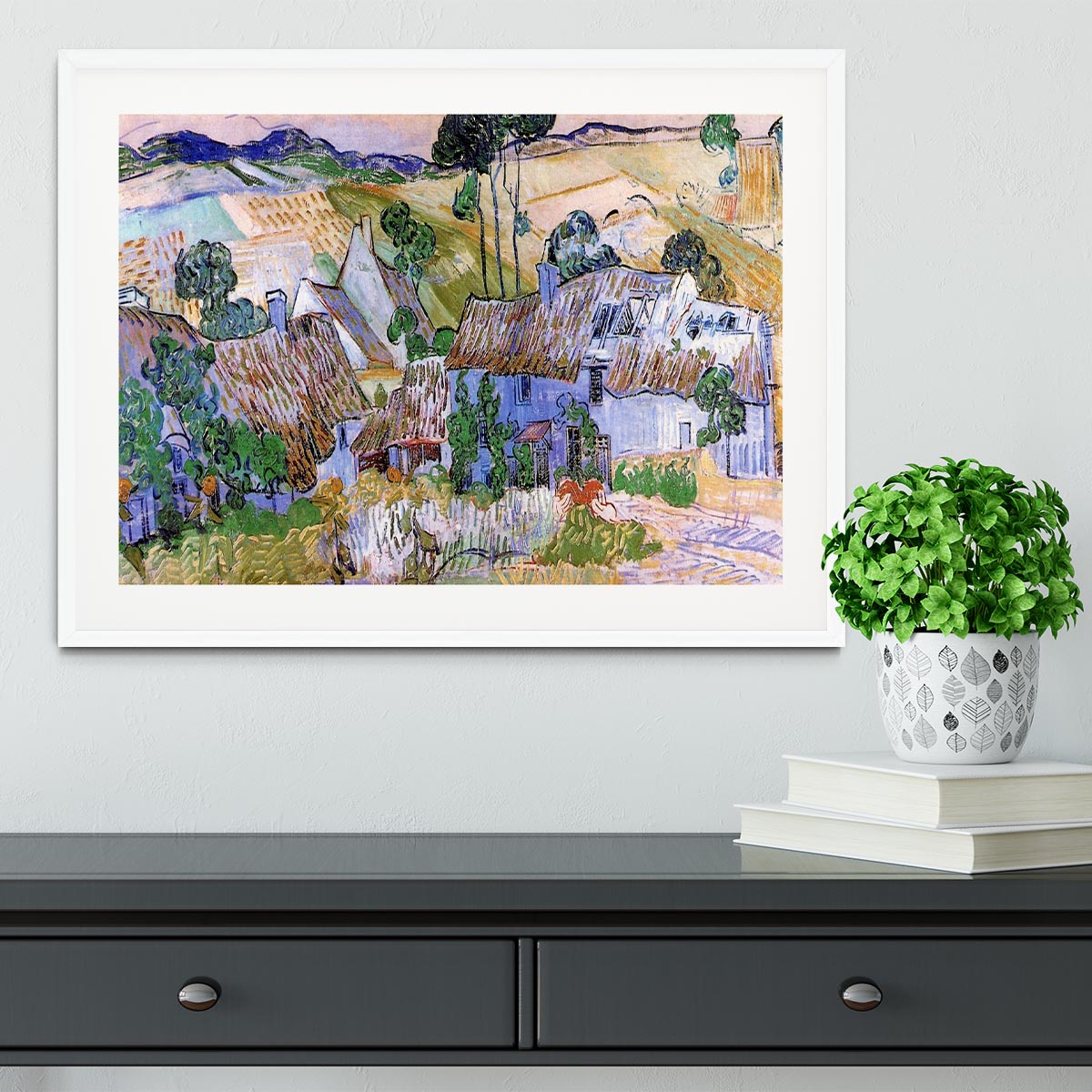 Thatched Cottages by a Hill by Van Gogh Framed Print - Canvas Art Rocks - 5