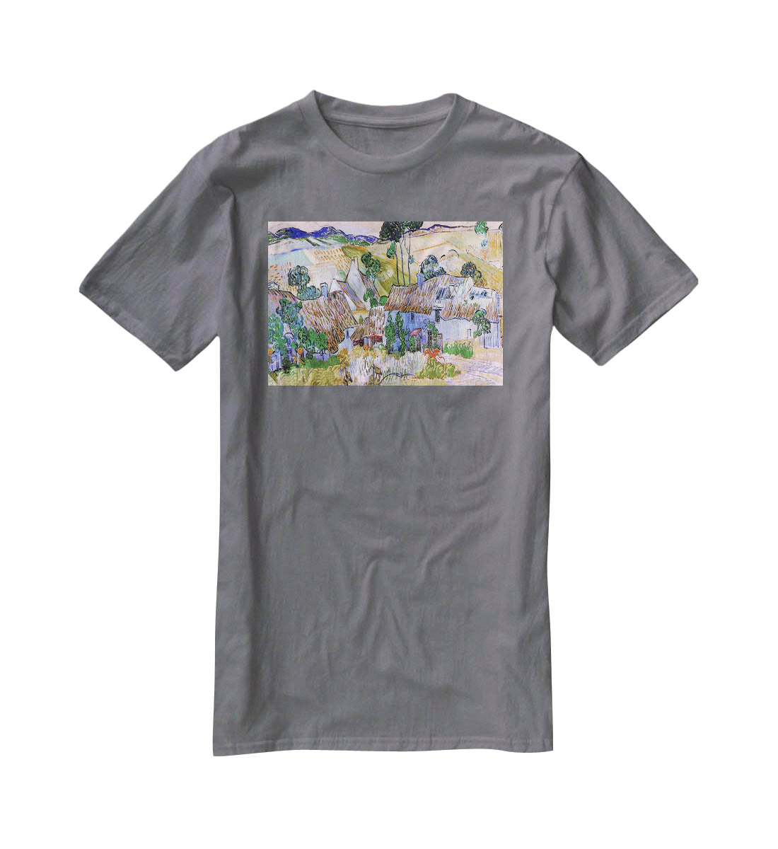 Thatched Cottages by a Hill by Van Gogh T-Shirt - Canvas Art Rocks - 3