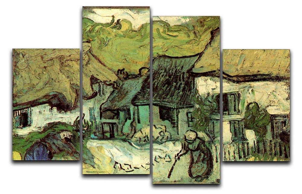 Thatched Cottages in Jorgus by Van Gogh 4 Split Panel Canvas  - Canvas Art Rocks - 1