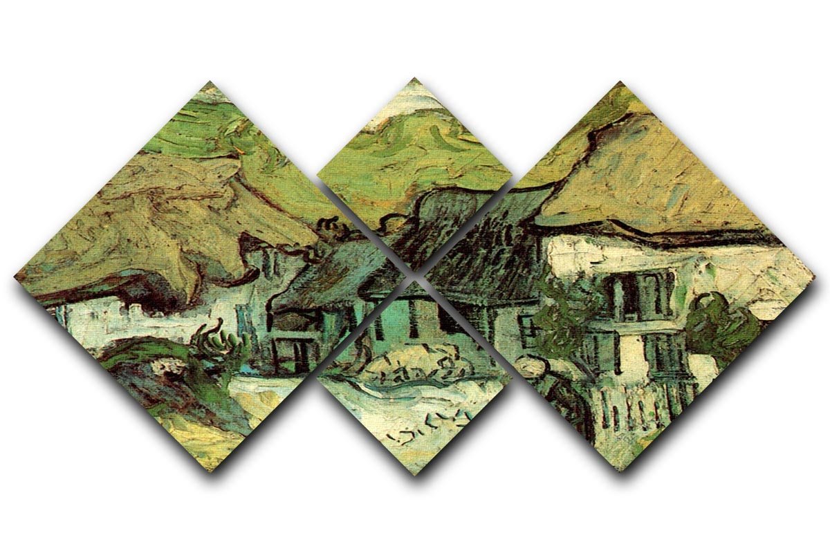 Thatched Cottages in Jorgus by Van Gogh 4 Square Multi Panel Canvas  - Canvas Art Rocks - 1