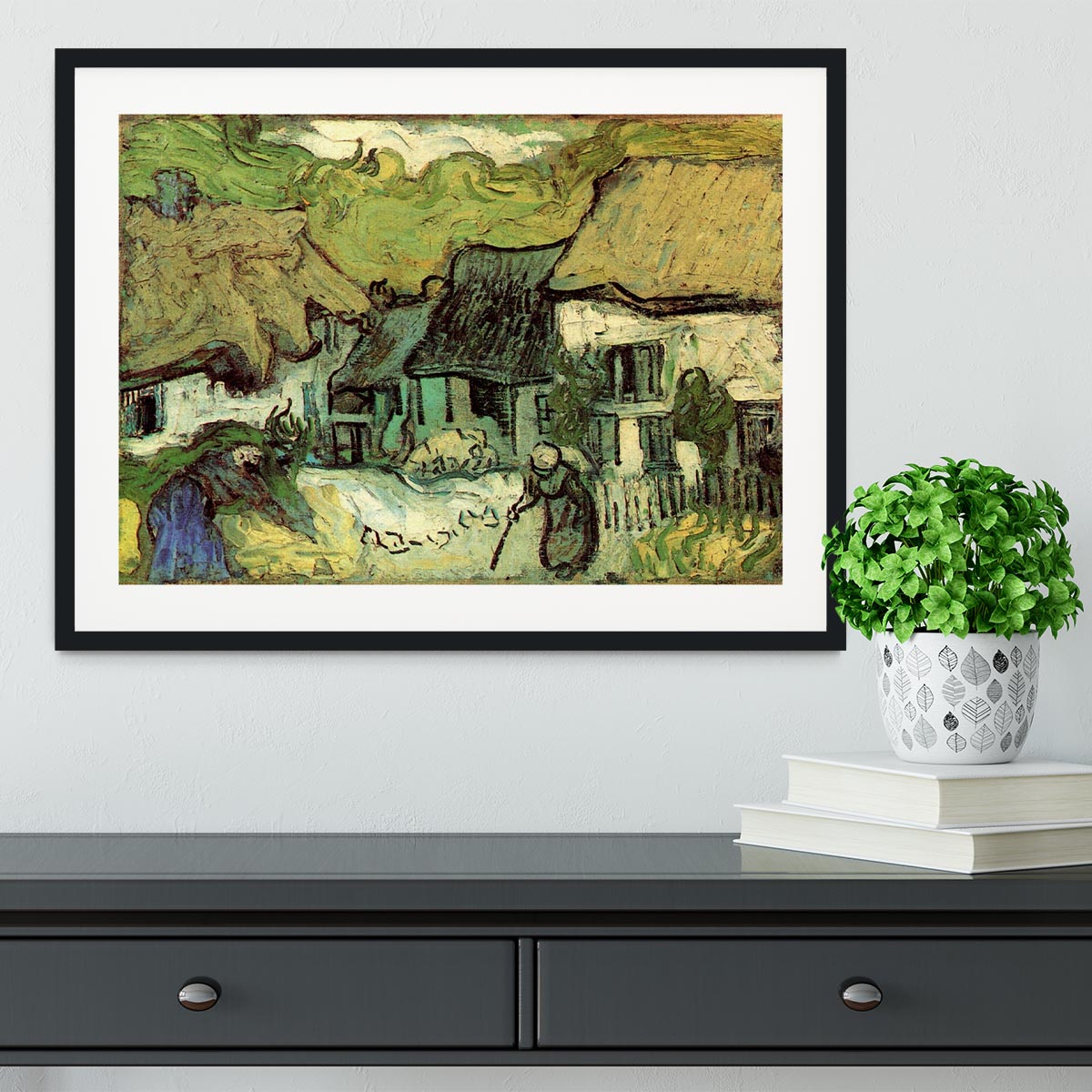 Thatched Cottages in Jorgus by Van Gogh Framed Print - Canvas Art Rocks - 1