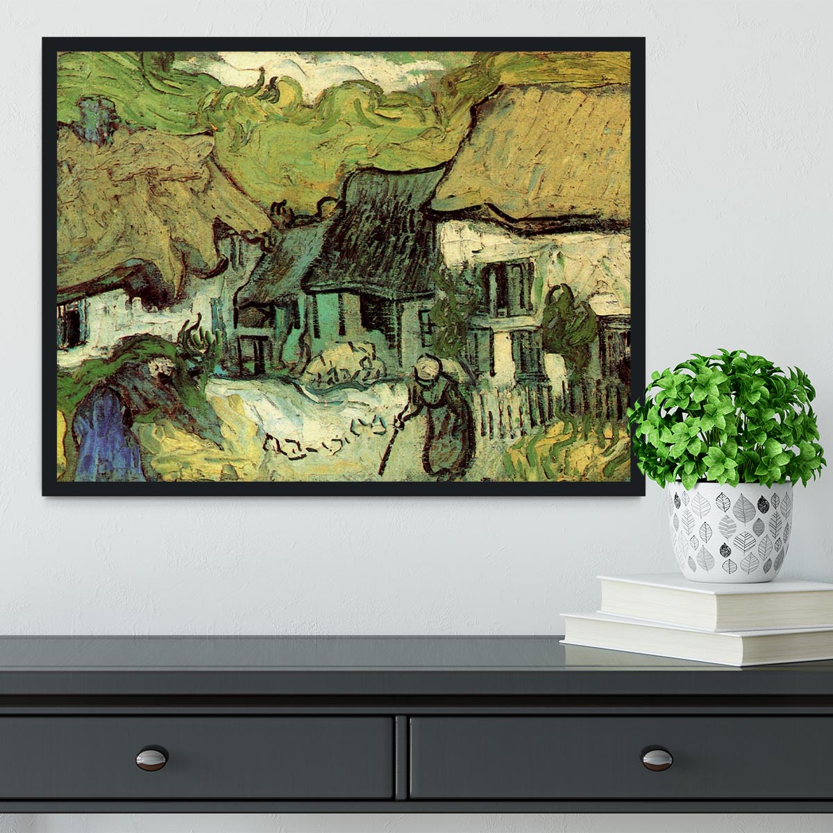 Thatched Cottages in Jorgus by Van Gogh Framed Print - Canvas Art Rocks - 2