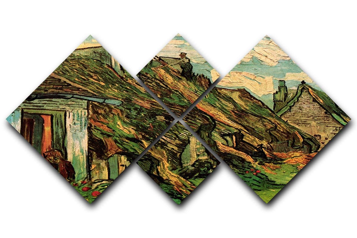 Thatched Sandstone Cottages in Chaponval by Van Gogh 4 Square Multi Panel Canvas  - Canvas Art Rocks - 1